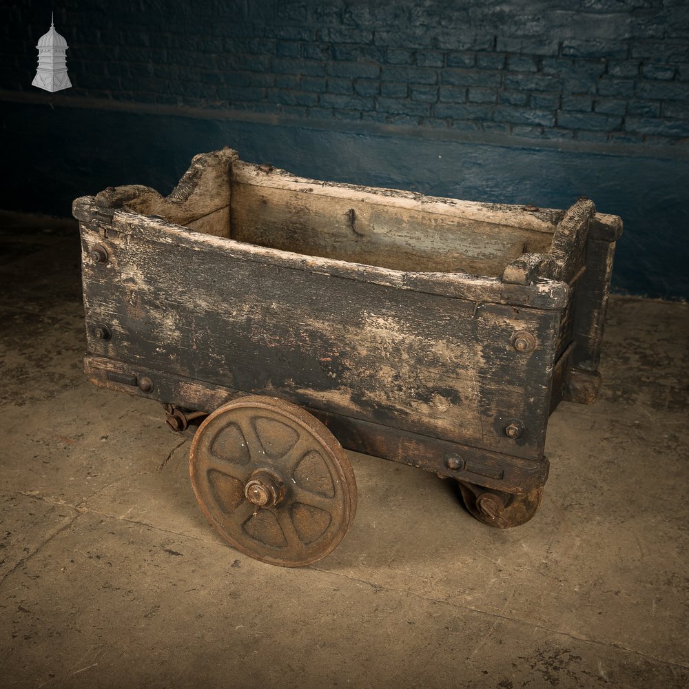 Wooden Factory Cart, Rustic Industrial Trolley