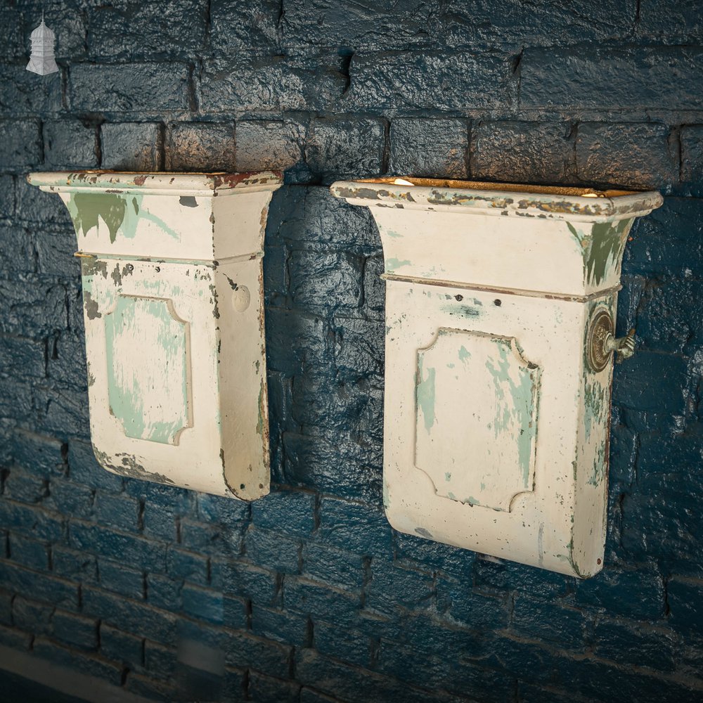 Uplighter Wall Lights, Pair of Repurposed Wall Vents, White Distressed Paint Finish