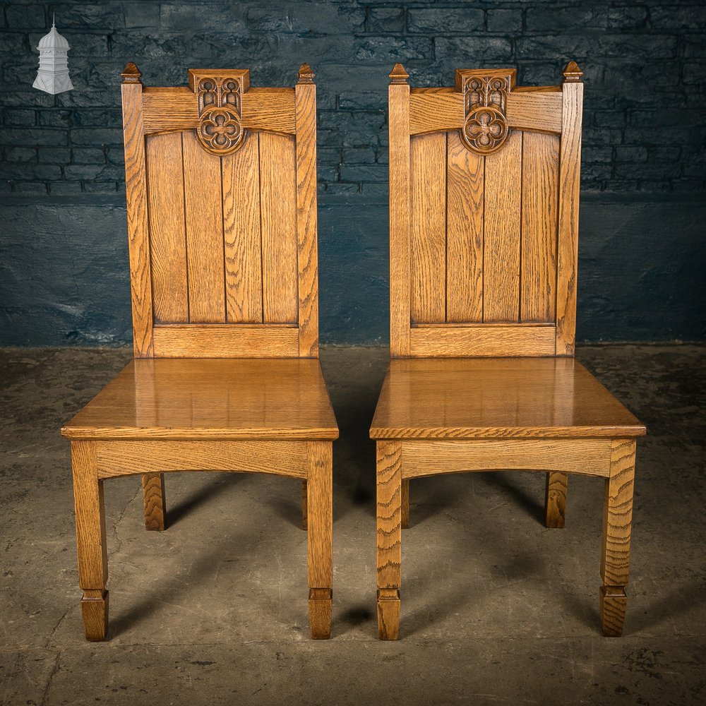 Oak Hallway Chairs, Gothic Revival