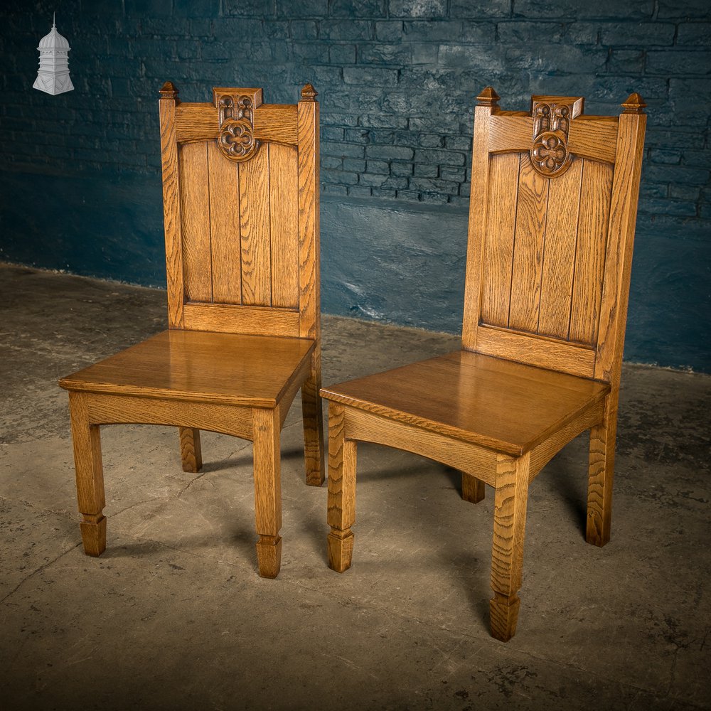 Oak Hallway Chairs, Gothic Revival