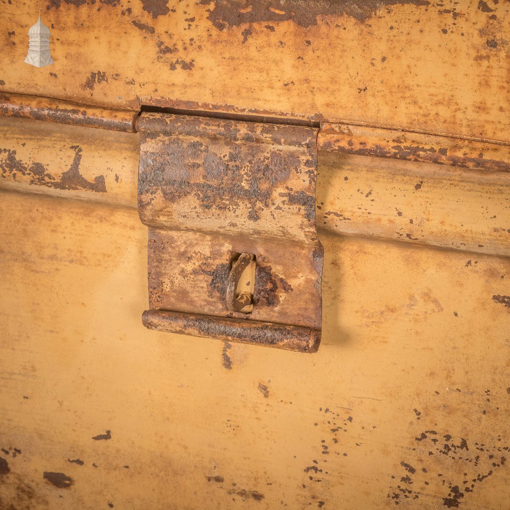 Yellow Metal Trunk, Vintage Lockable Chest with Distressed Paint Finish