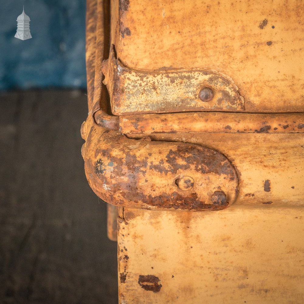 Yellow Metal Trunk, Vintage Lockable Chest with Distressed Paint Finish