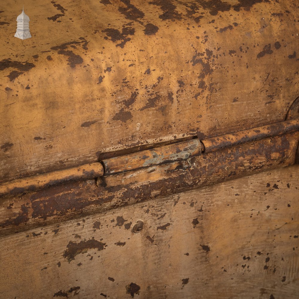 Yellow Metal Trunk, Vintage Lockable Chest with Distressed Paint Finish