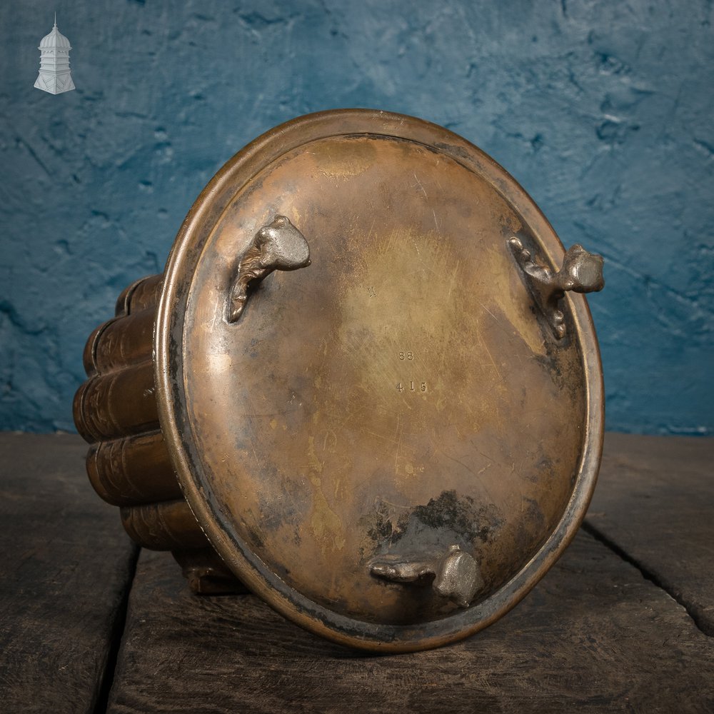 Brass Biscuit Box, 19th C, Brass with Claw Feet and Engraved Details