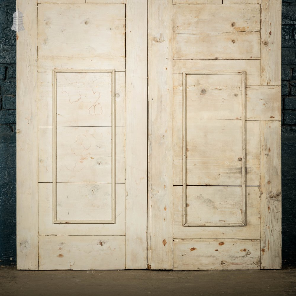 Paneled Double Doors, 3 Panel White Painted Pine