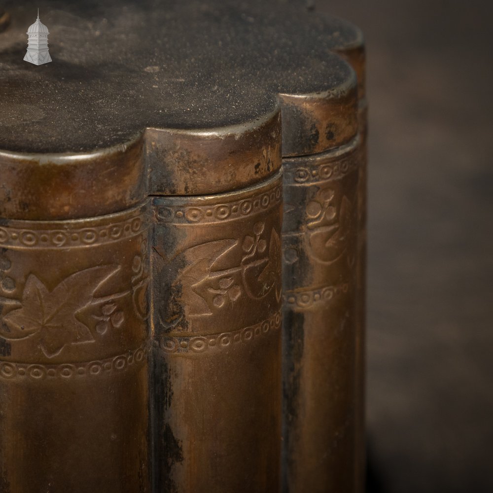 Brass Biscuit Box, 19th C, Brass with Claw Feet and Engraved Details