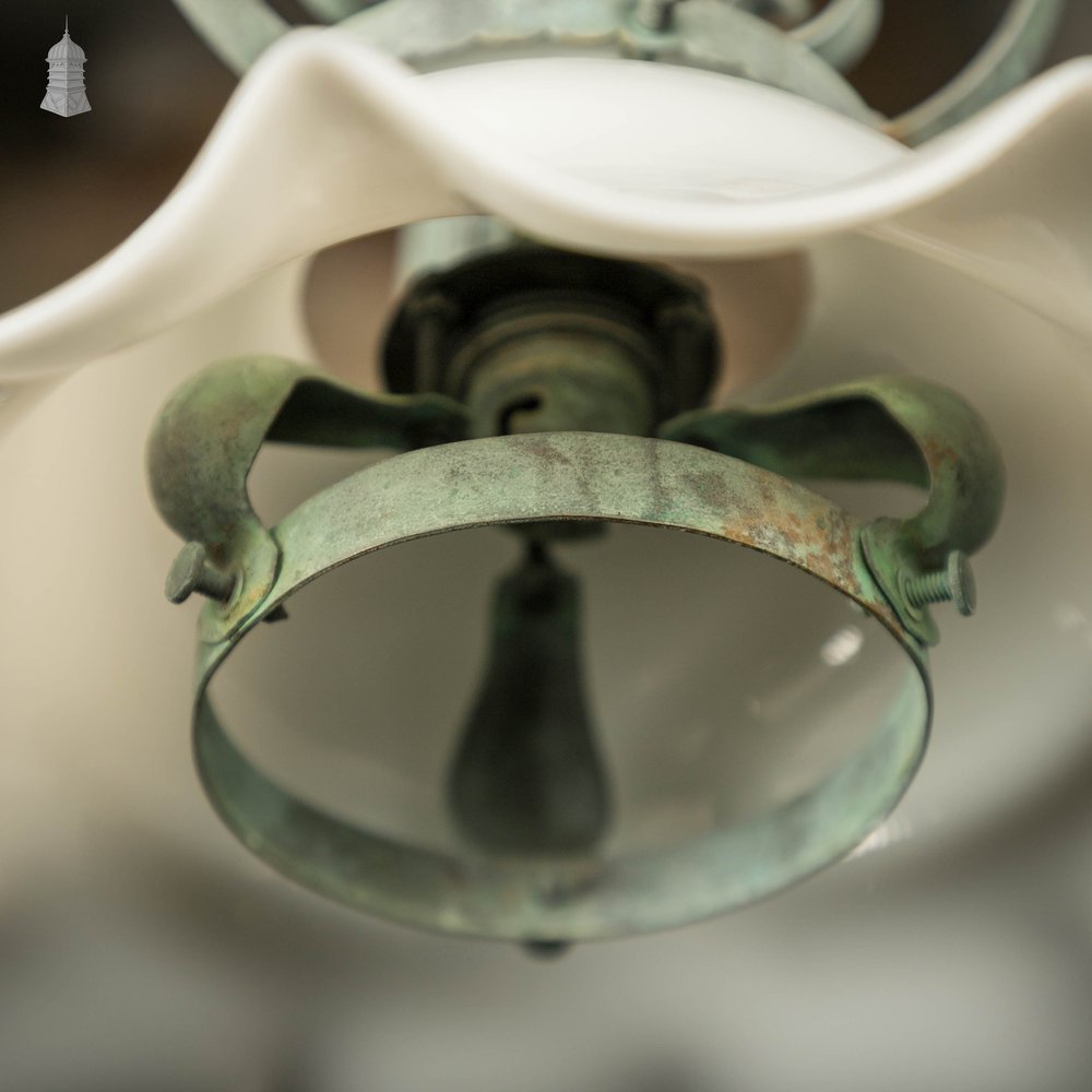 Copper Ceiling Light with Original Opaque Glass Shade, 19th C