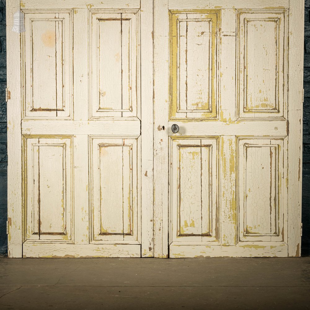 Paneled Double Doors, 6 Panel White Painted Pine