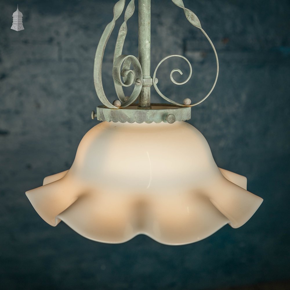 Copper Ceiling Light with Original Opaque Glass Shade, 19th C