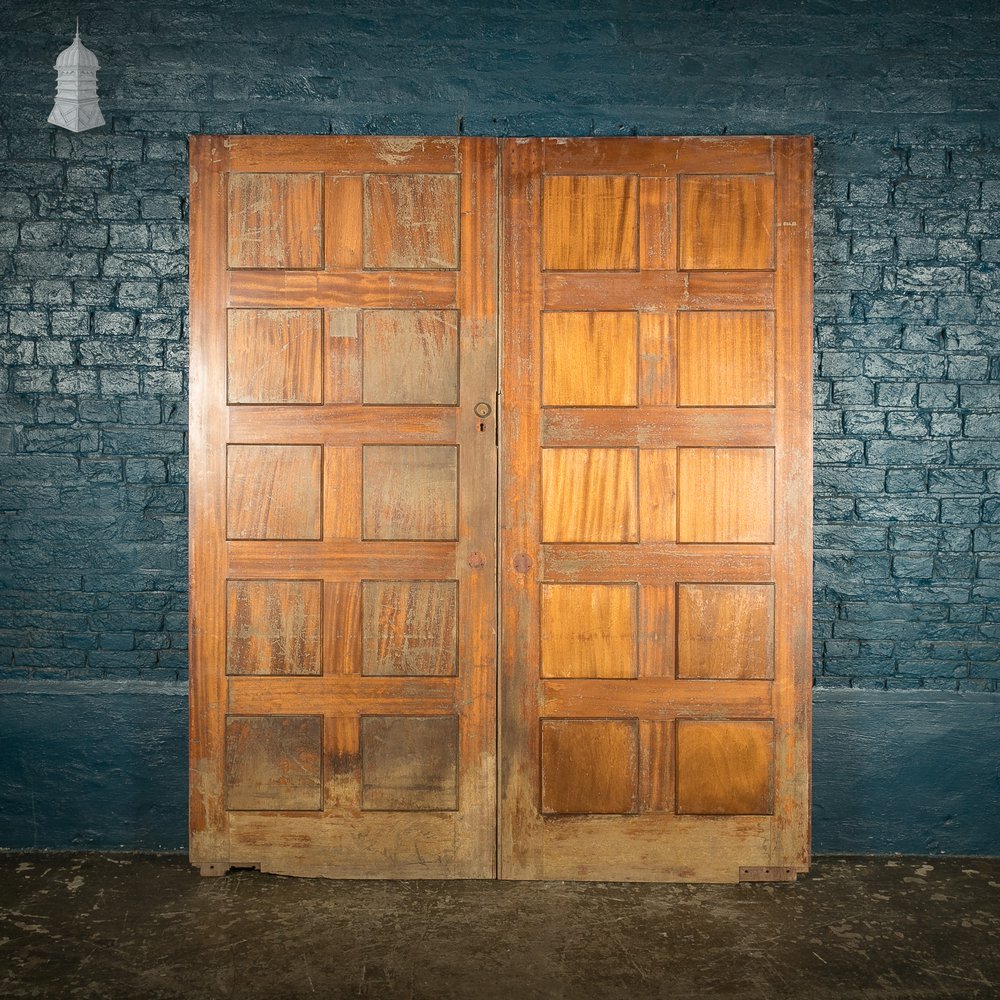 Paneled Hardwood Double Doors, Early 20th C, Mahogany