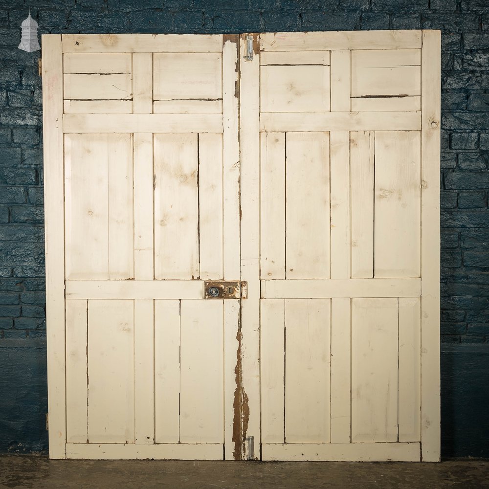 Paneled Double Doors, 6 Panel White Painted Pine