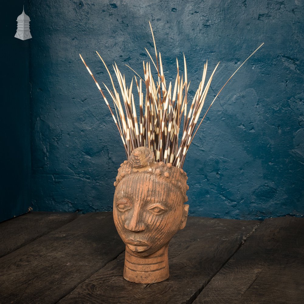 Vintage Clay Head Planter with porcupine quill hair