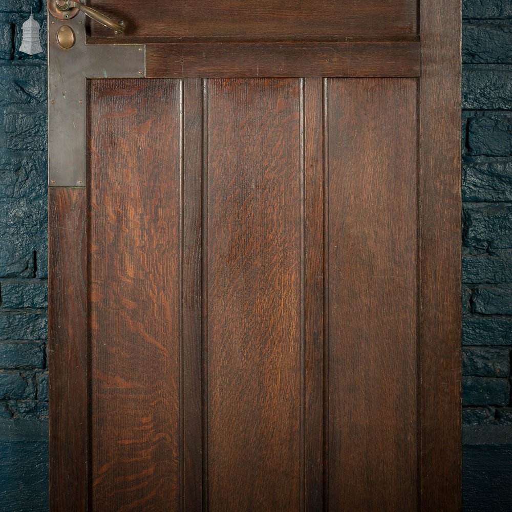 Oak Paneled Door, 5 Panel with Brass Hardware Missing Glazing