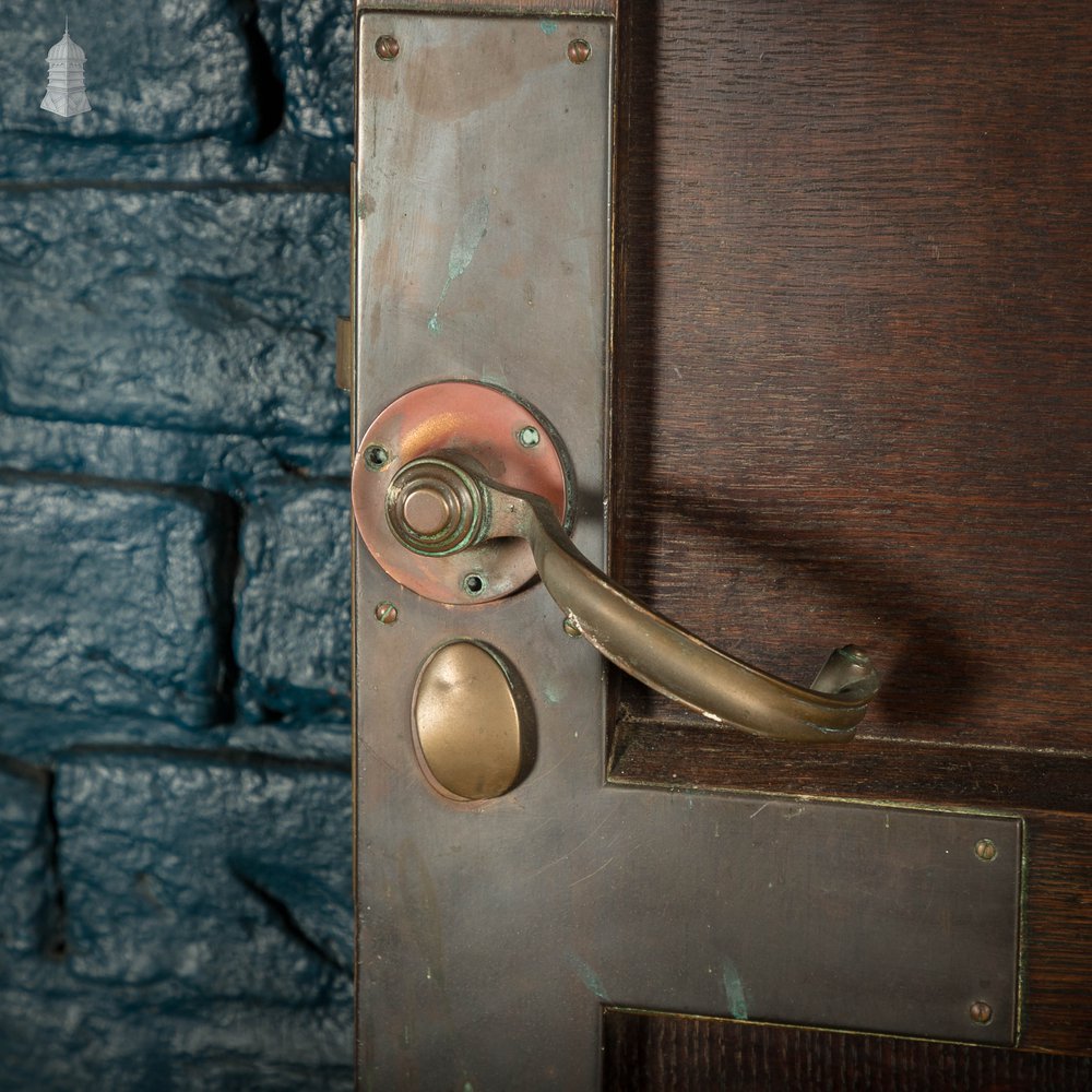 Oak Paneled Door, 5 Panel with Brass Hardware Missing Glazing