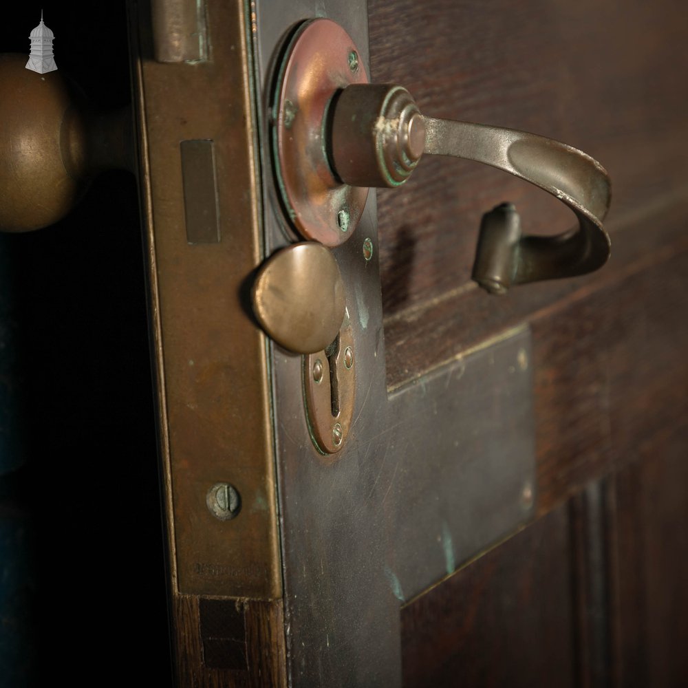 Oak Paneled Door, 5 Panel with Brass Hardware Missing Glazing