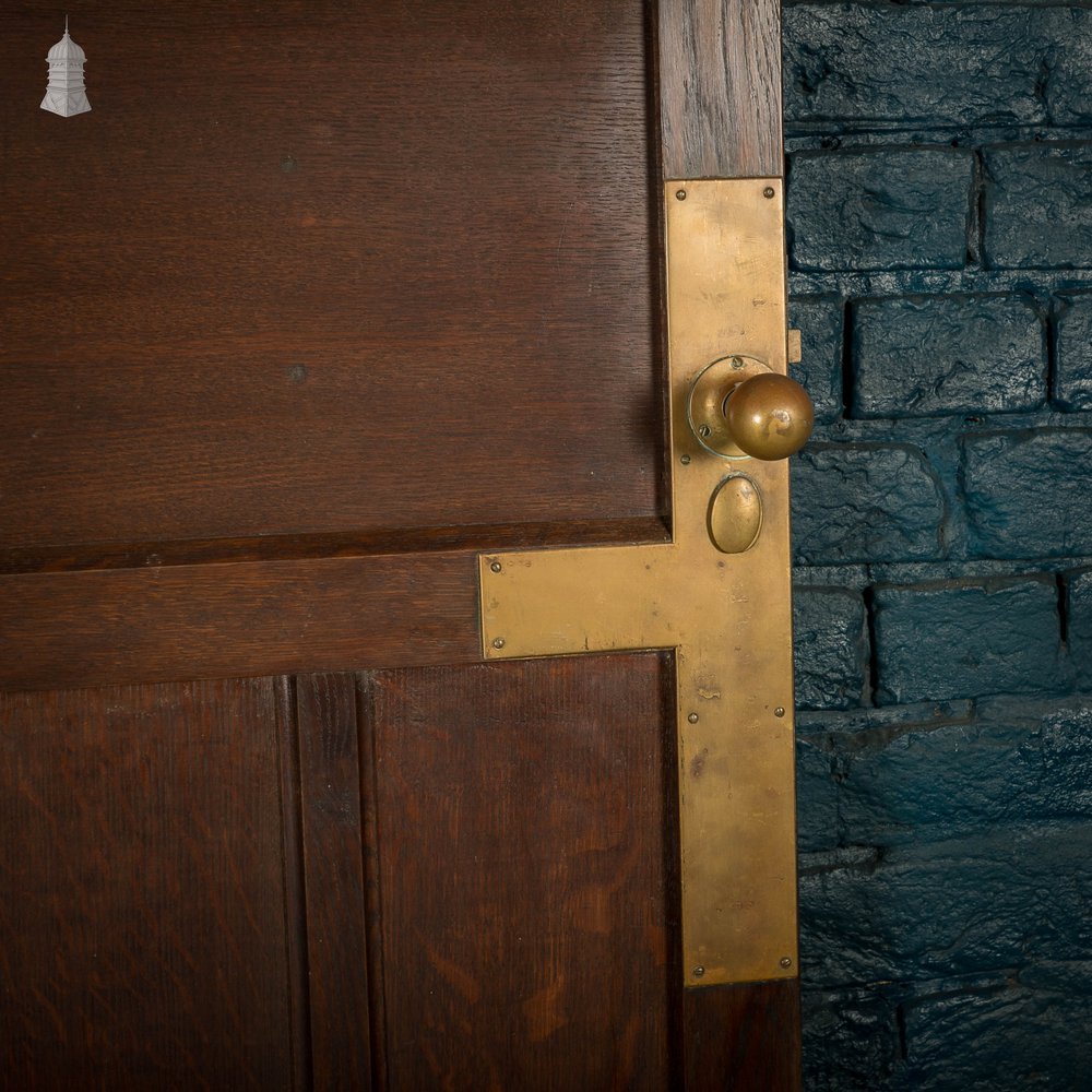 Oak Paneled Door, 5 Panel with Brass Hardware Missing Glazing