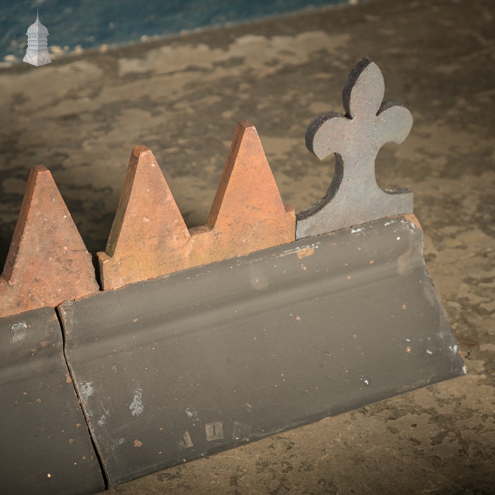Blue and Terracotta Cox Comb Ridge Tiles, Victorian