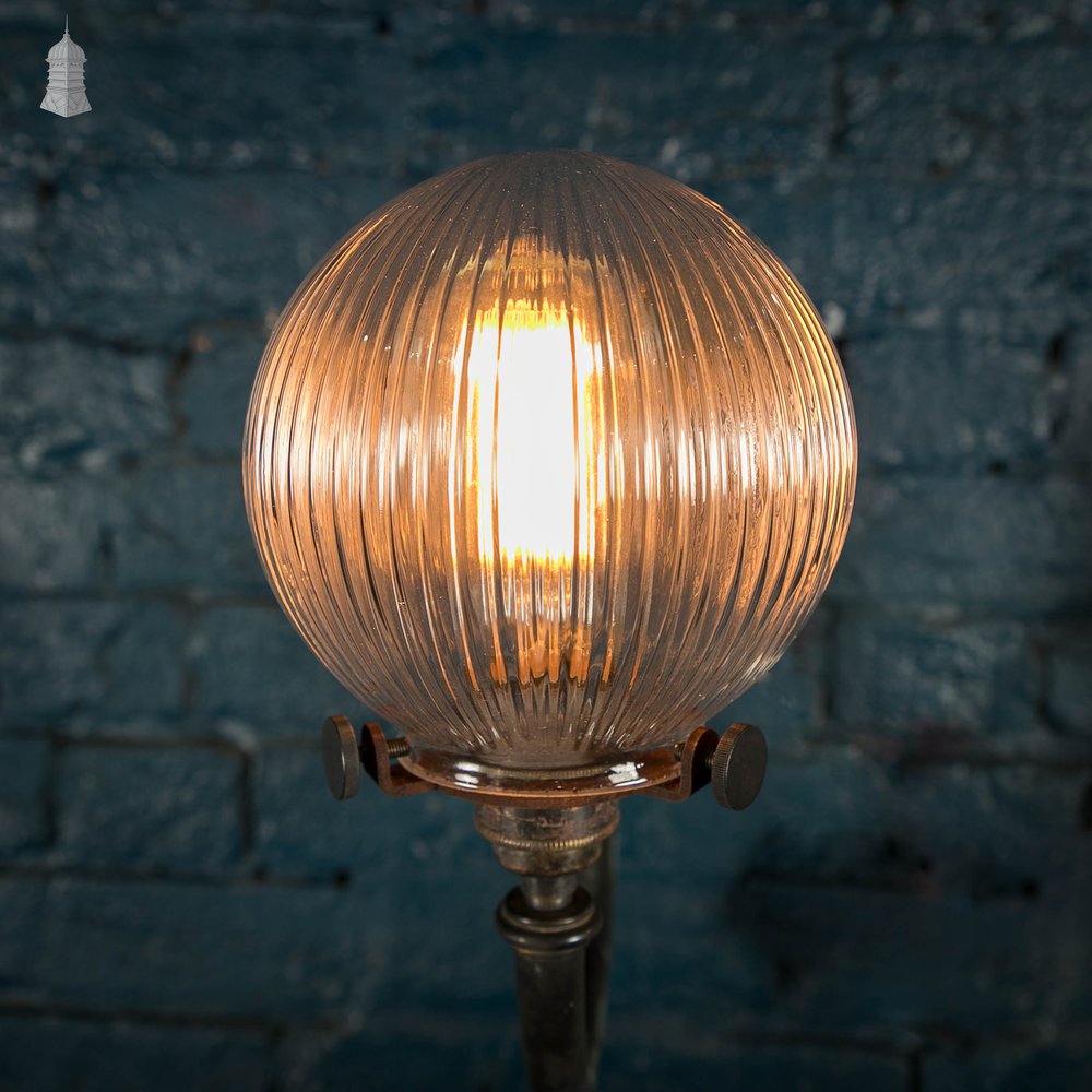 Brass Wall Sconce, Pair with Reeded Glass Dome Shades