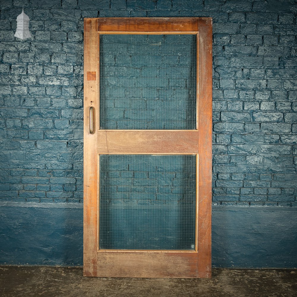 Hardwood Glazed Door, Mahogany with Wired Glass Early 20th C