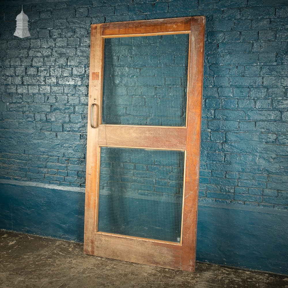 Hardwood Glazed Door, Mahogany with Wired Glass Early 20th C