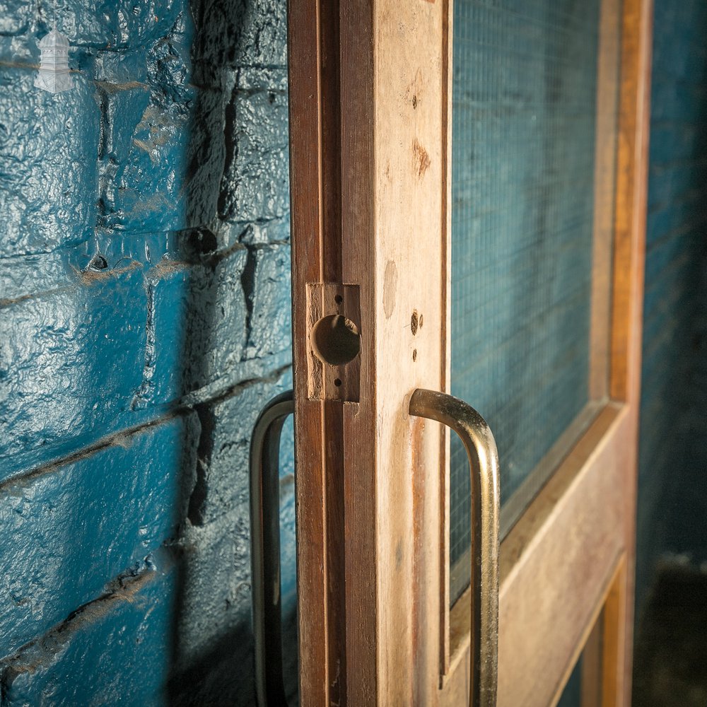 Hardwood Glazed Door, Mahogany with Wired Glass Early 20th C