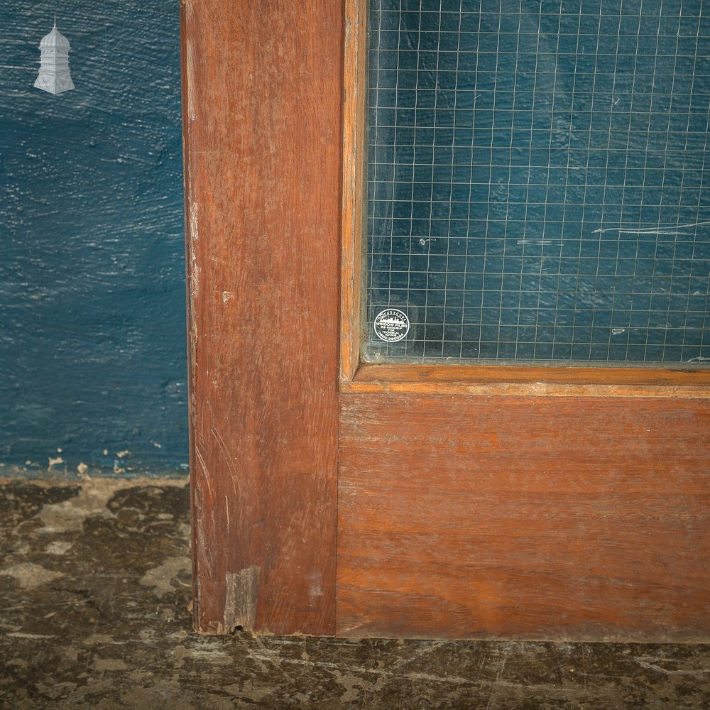 Hardwood Glazed Door, Mahogany with Wired Glass Early 20th C