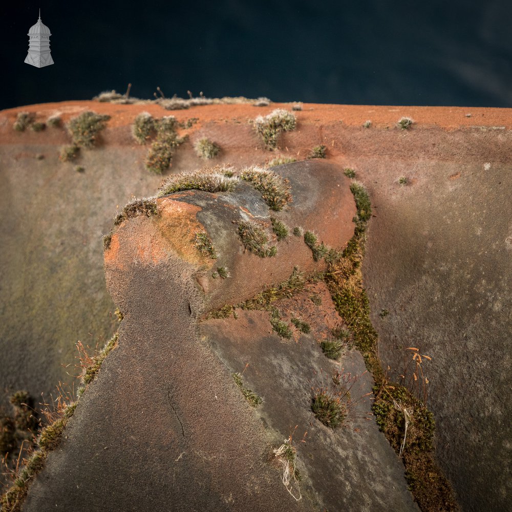 Parapet Coping Bricks, Decorative Rose Detail, 19th C Weathered Red Clay, Pair