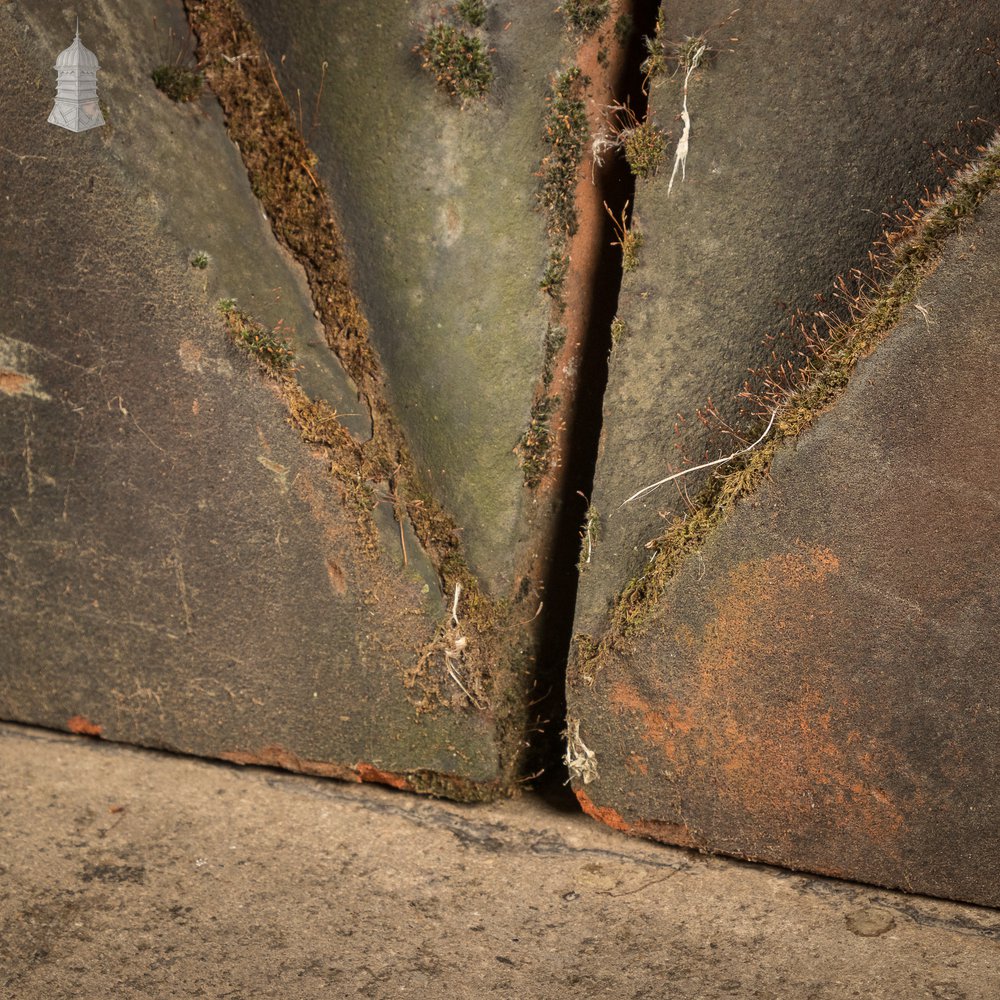 Parapet Coping Bricks, Decorative Rose Detail, 19th C Weathered Red Clay, Pair