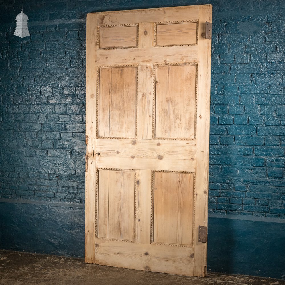 Paneled Pine Door, 19th C Egg and Dart Moulding