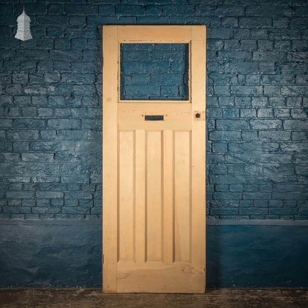 Glazed Pine Door, 1930s Moulded Paneled Door