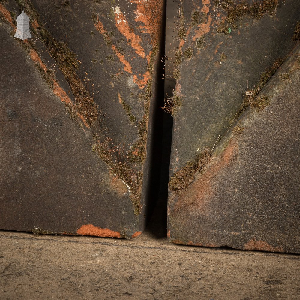 Parapet Coping Bricks, Decorative Rose Detail, 19th C Weathered Red Clay, Set of Three