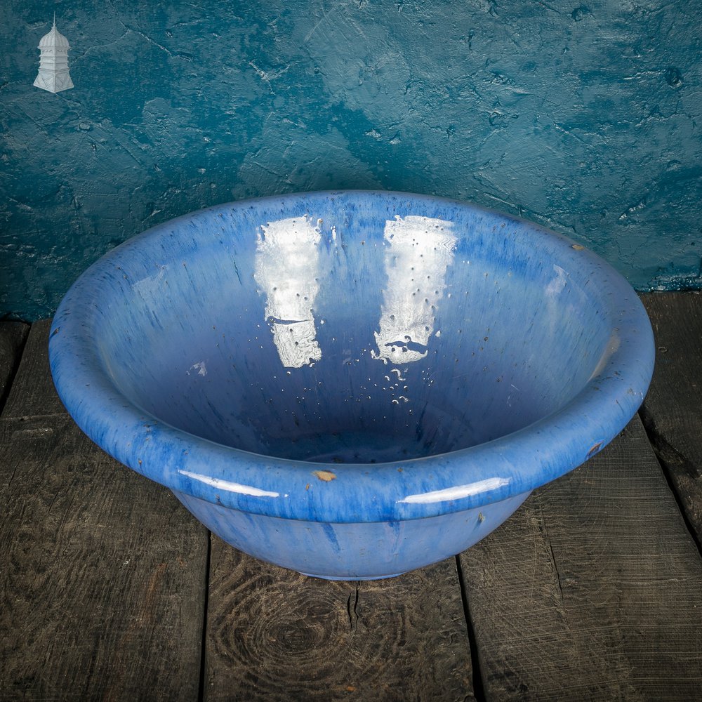 Large Ceramic Bowl, Blue Glazed Finish