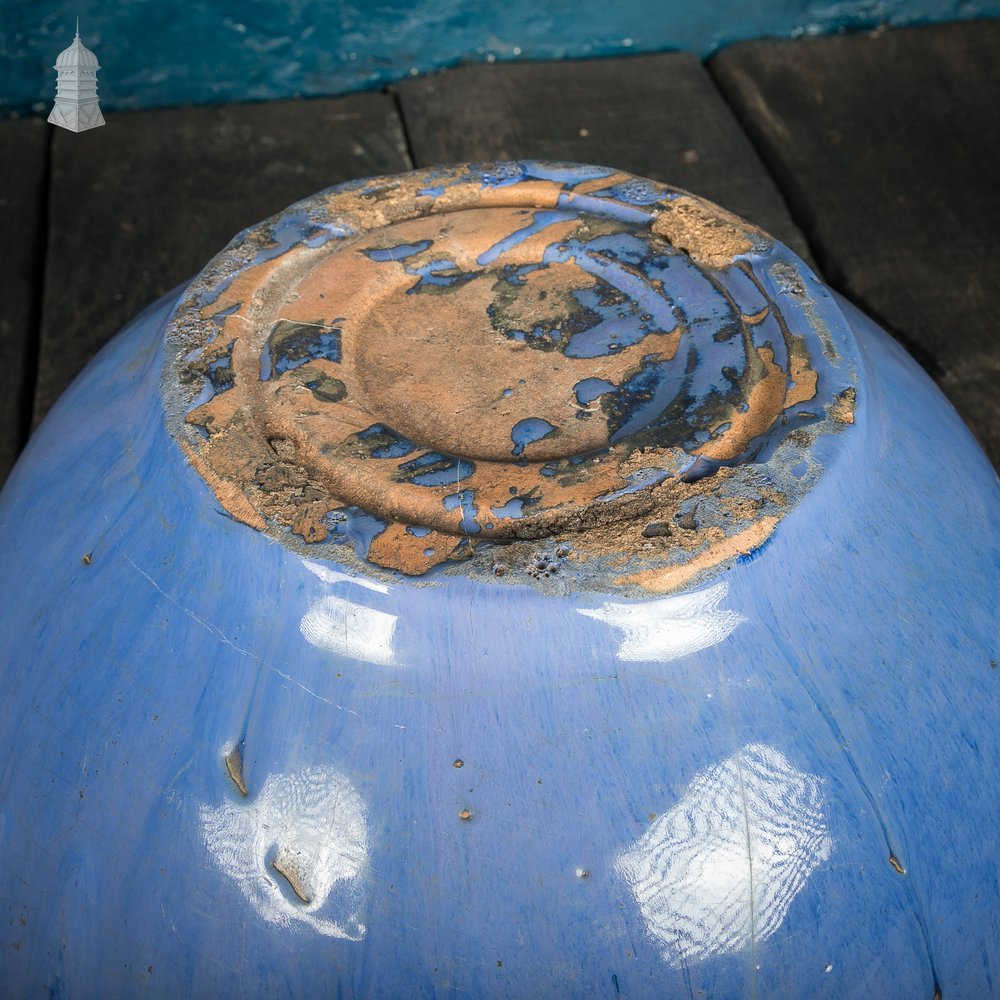 Large Ceramic Bowl, Blue Glazed Finish