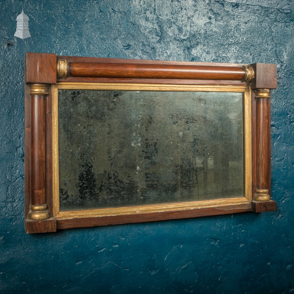 Rectangle Oak Mirror with Columns & Gilt Decoration, 19th C