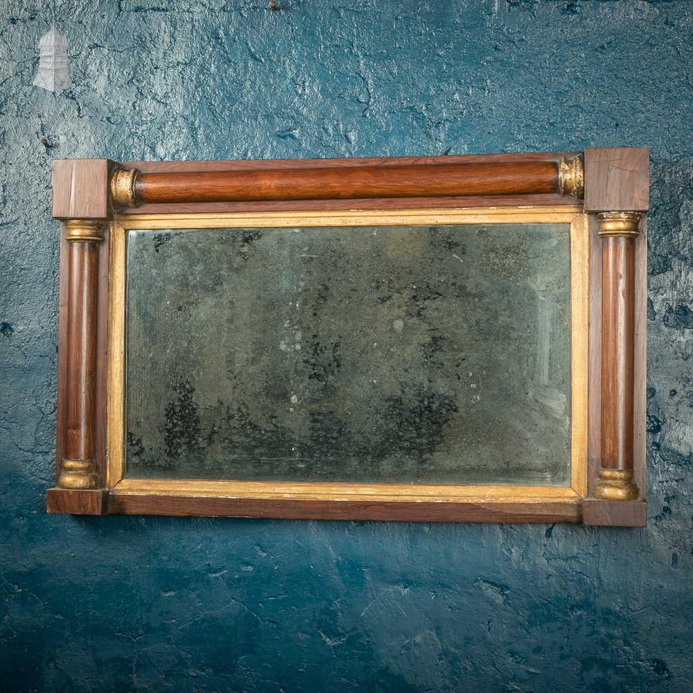 Rectangle Oak Mirror with Columns & Gilt Decoration, 19th C