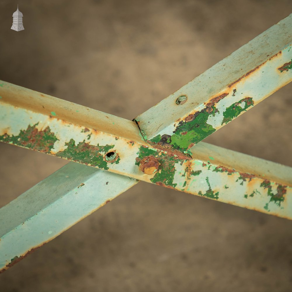 Industrial Machine Base, Steel Workshop Table with Distressed Rusty Green Paint Finish