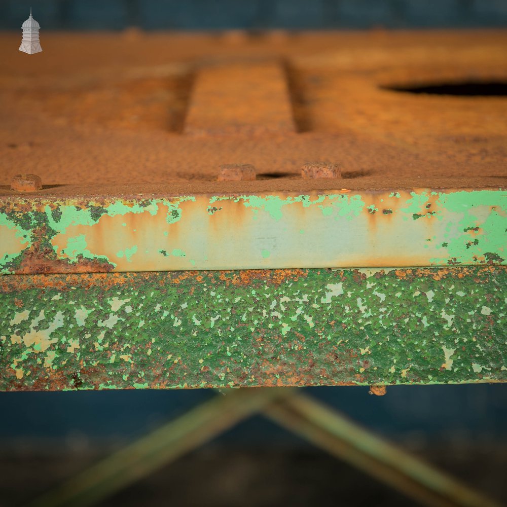 Industrial Machine Base, Steel Workshop Table with Distressed Rusty Green Paint Finish