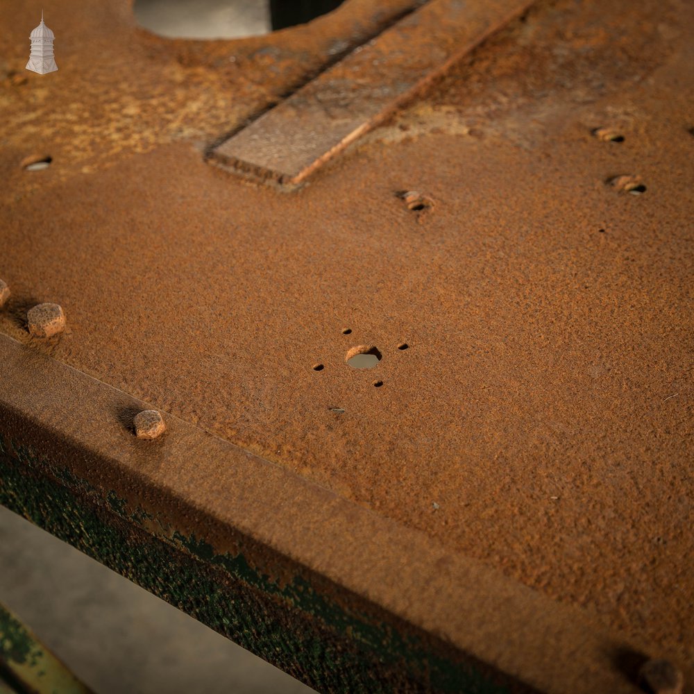 Industrial Machine Base, Steel Workshop Table with Distressed Rusty Green Paint Finish