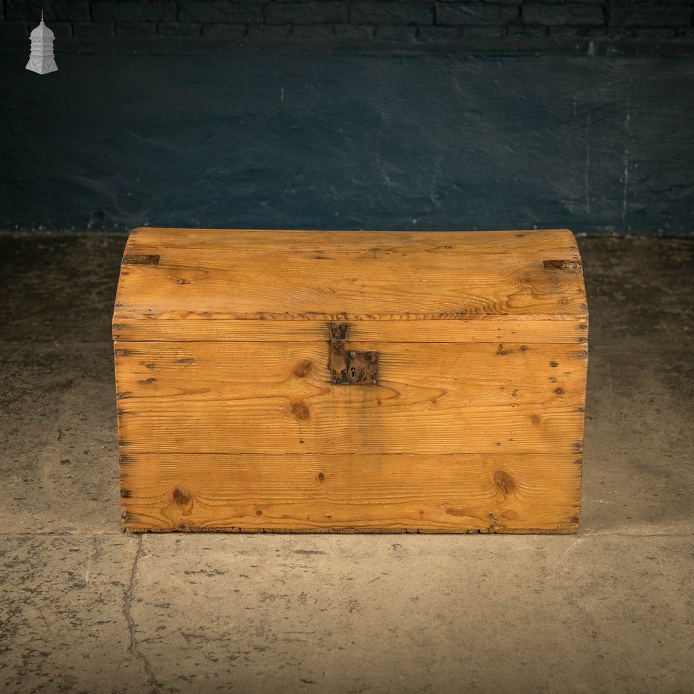 Dome Top Trunk, 19th C Pine Blanket Box Wooden Chest