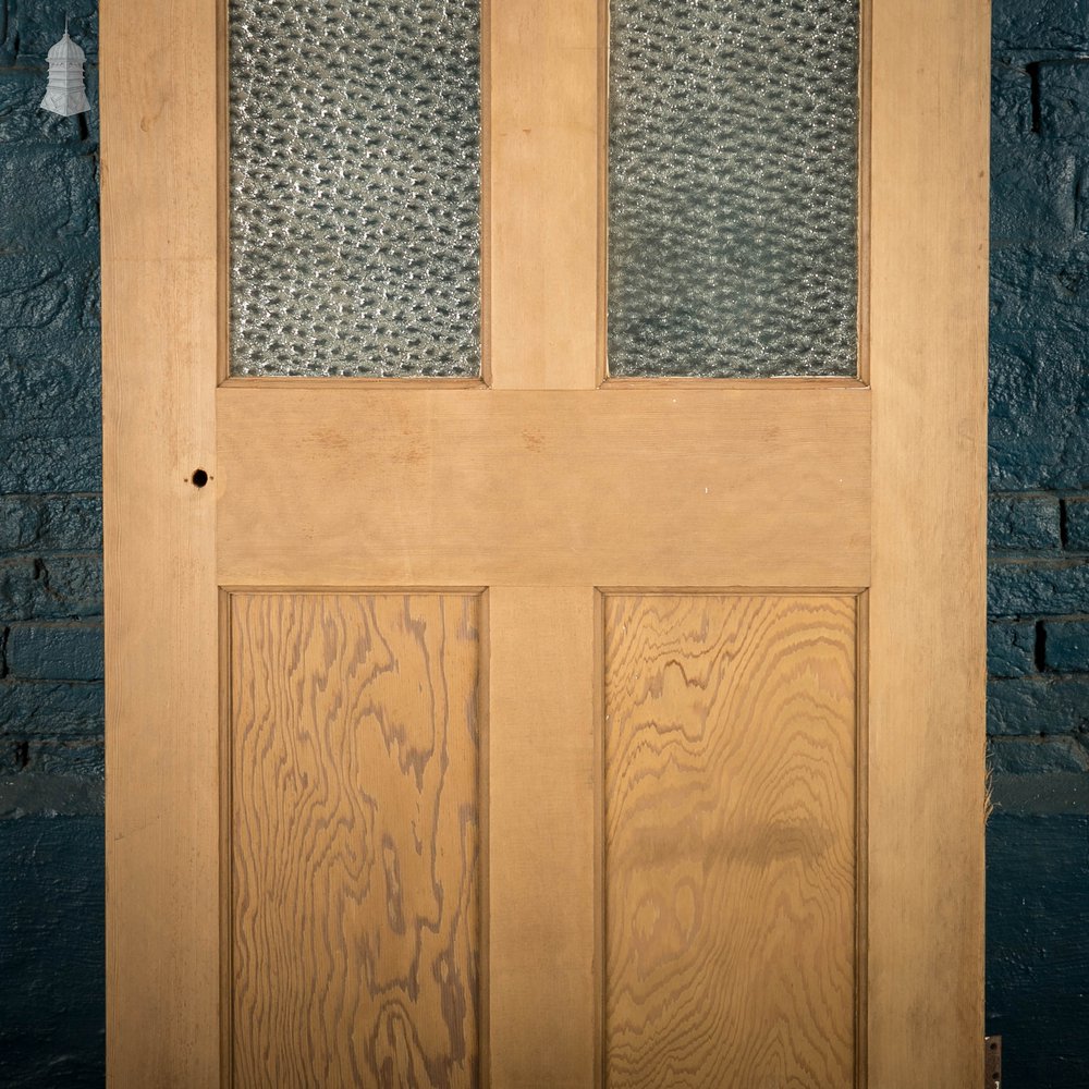 Half Glazed Door, 19th C Pine with Muranese Style Figured Glazing