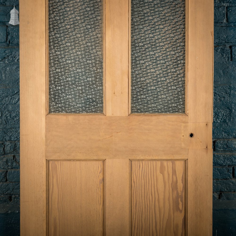 Half Glazed Door, 19th C Pine with Muranese Style Figured Glazing