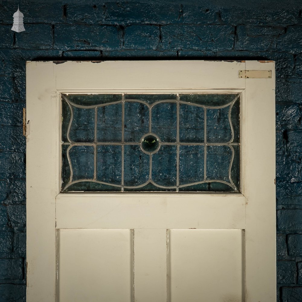 Glazed Door, Art Nouveau, Leaded Glass, White Painted Pine