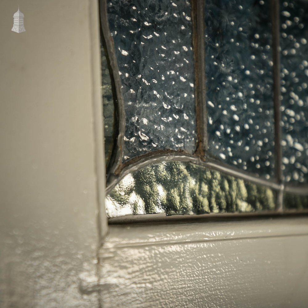 Glazed Door, Art Nouveau, Leaded Glass, White Painted Pine