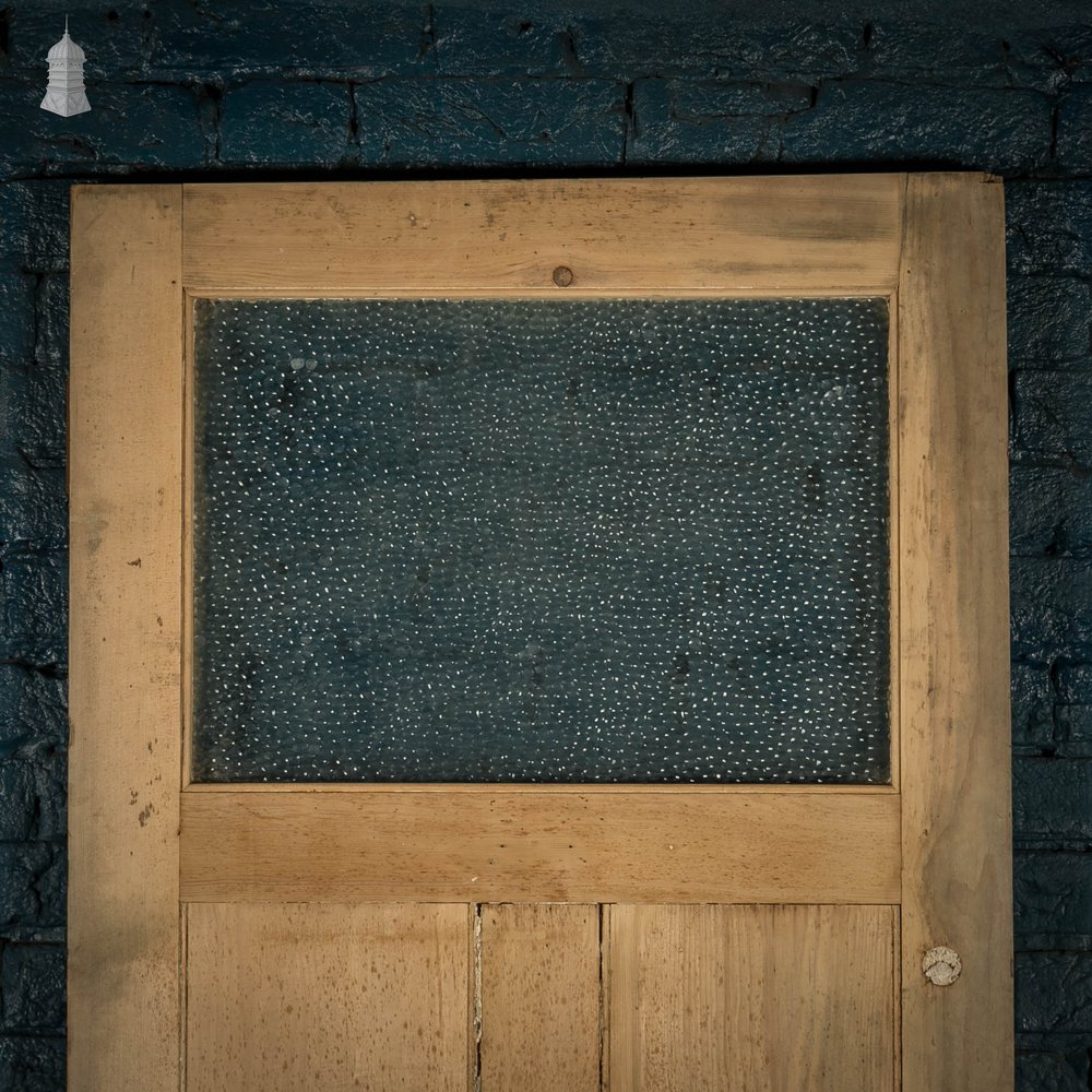 Glazed Door, 19th C Pine with ‘Hammered Cathedral’ Style Glass