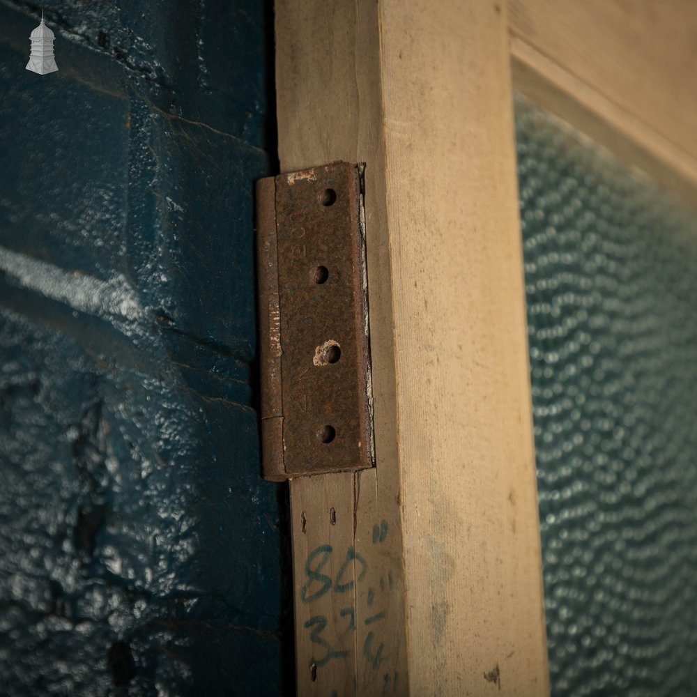 Glazed Door, 19th C Pine with ‘Hammered Cathedral’ Style Glass