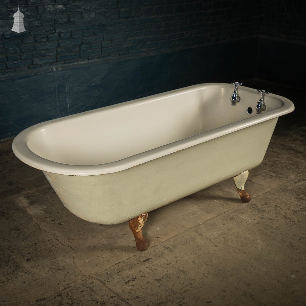 Roll Top Bath, Cast Iron on Legs with Taps