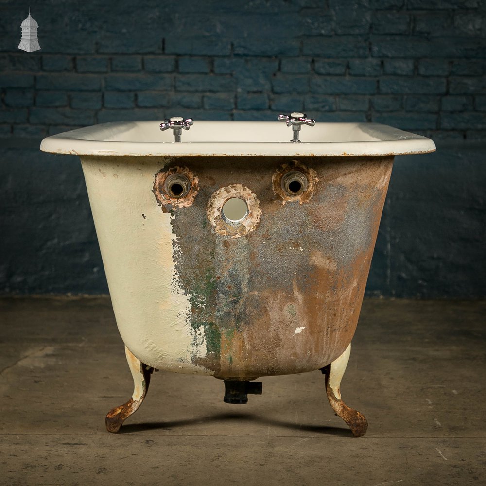 Roll Top Bath, Cast Iron on Legs with Taps