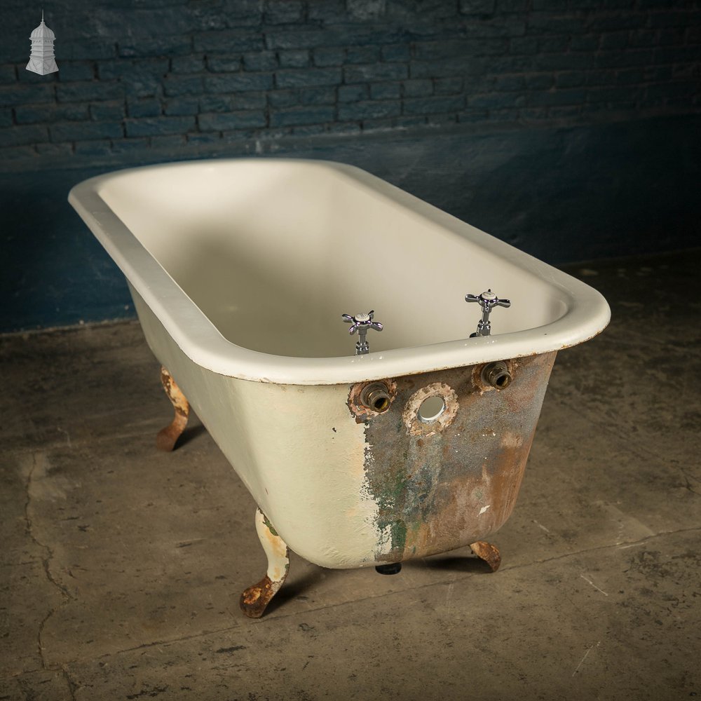 Roll Top Bath, Cast Iron on Legs with Taps