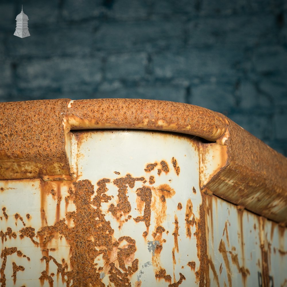 Wheeled Industrial Cart, Rusty Distressed White Painted Steel, Factory Skip