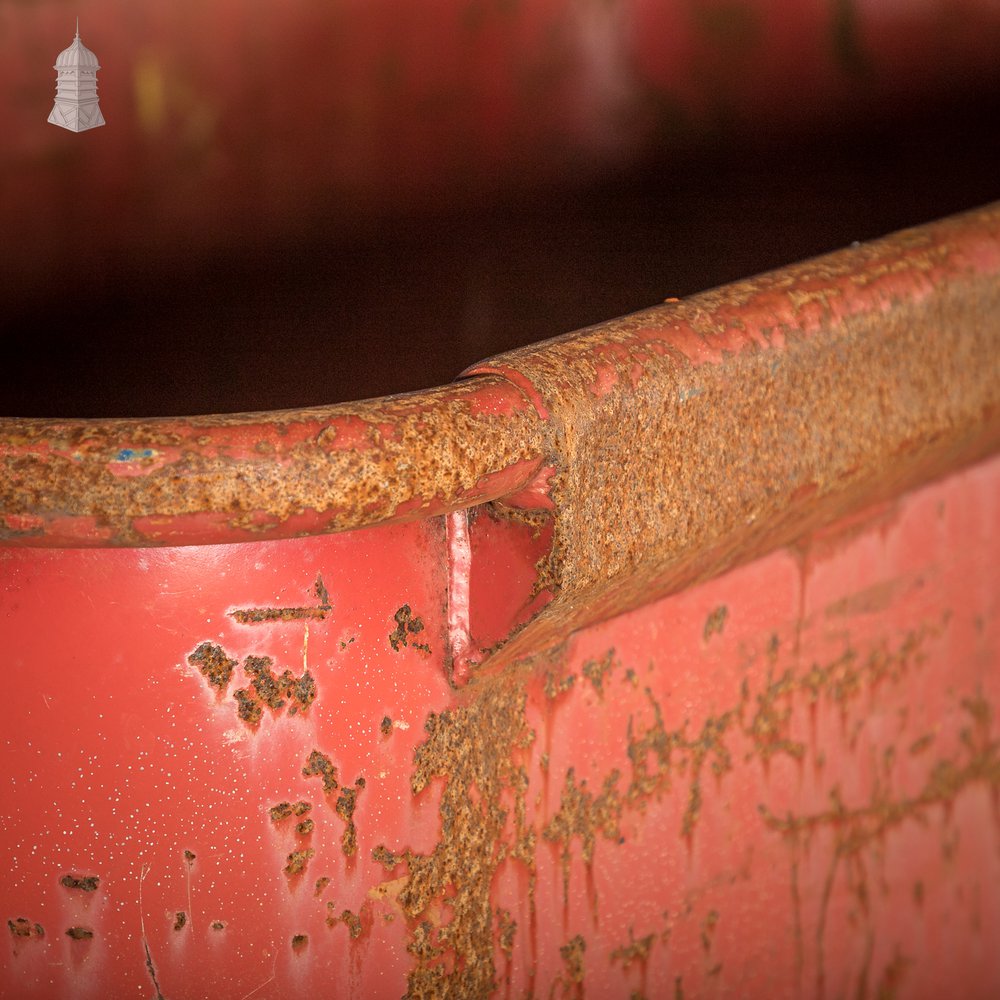 Wheeled Industrial Cart, Rusty Distressed Red Painted Steel, Factory Skip